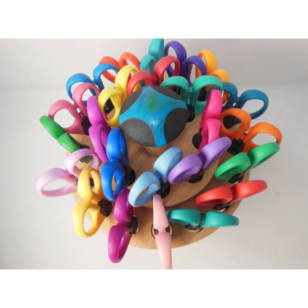 24 Scissors with wood table stand holder, craft scissors, scrap booking